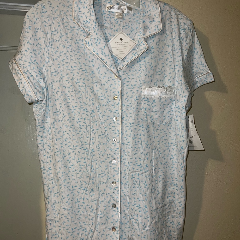Eileen West Small Capri Blue/White 2 Piece Pajama Set